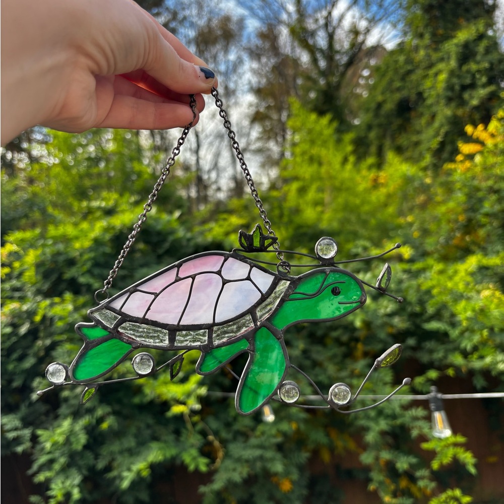 Stained Glass Turtle W/ Hanging Chain
